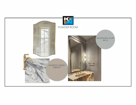 Powder room design concept — selections subject to change