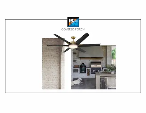 Covered porch design concept with outdoor kitchen — selections subject to change