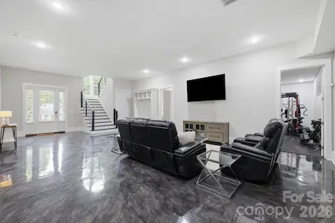 Expansive lower-level recreation and entertainment space