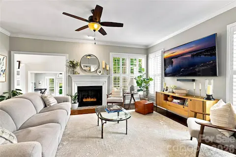 Large family room with gas fireplace
