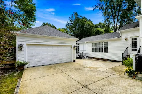 Detached garage and parking area