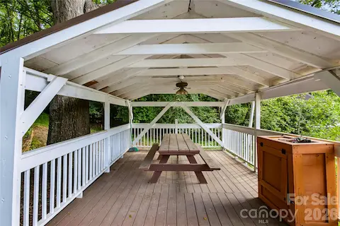 Waterfront covered deck with new roof in 2024