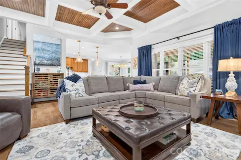 Living Room with coffered ceilings