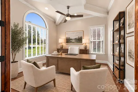 Office with double glass doors(virtually staged)