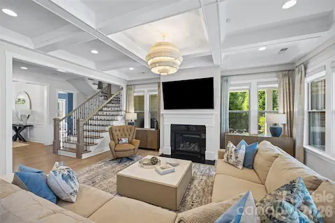 Living room with coffered ceiling