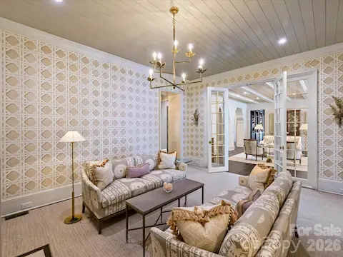 Keeping room has a cozy fireplace.