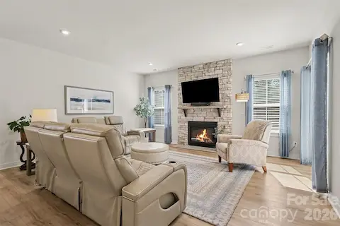 Great room, stone gas fireplace