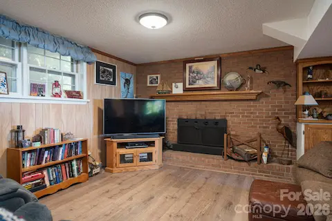 cozy basement with fireplace